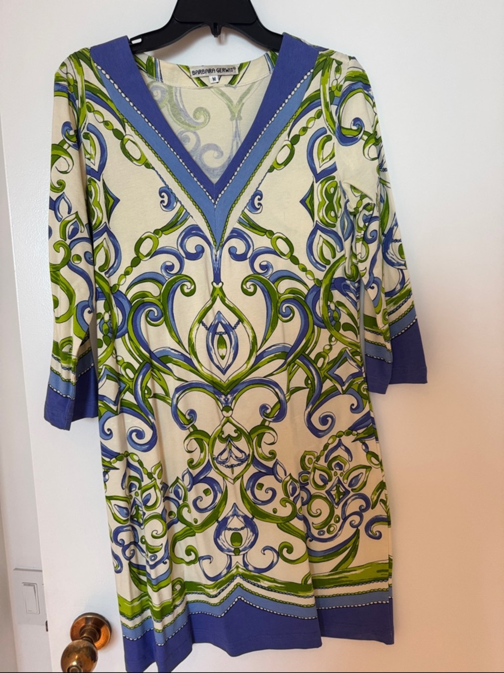 Barbara Gerwitz Green & Blue V-Neck Mini Dress